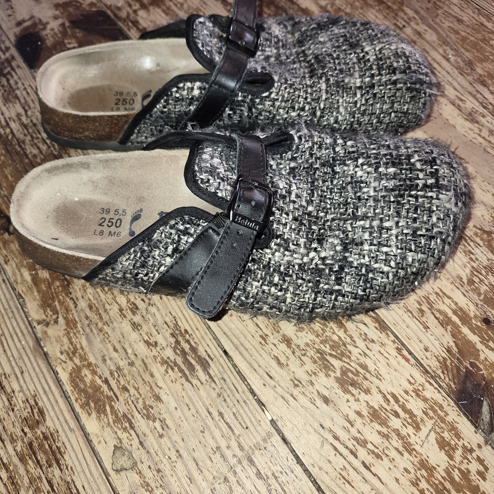 Birkenstock Black and Gray Tweed Mules